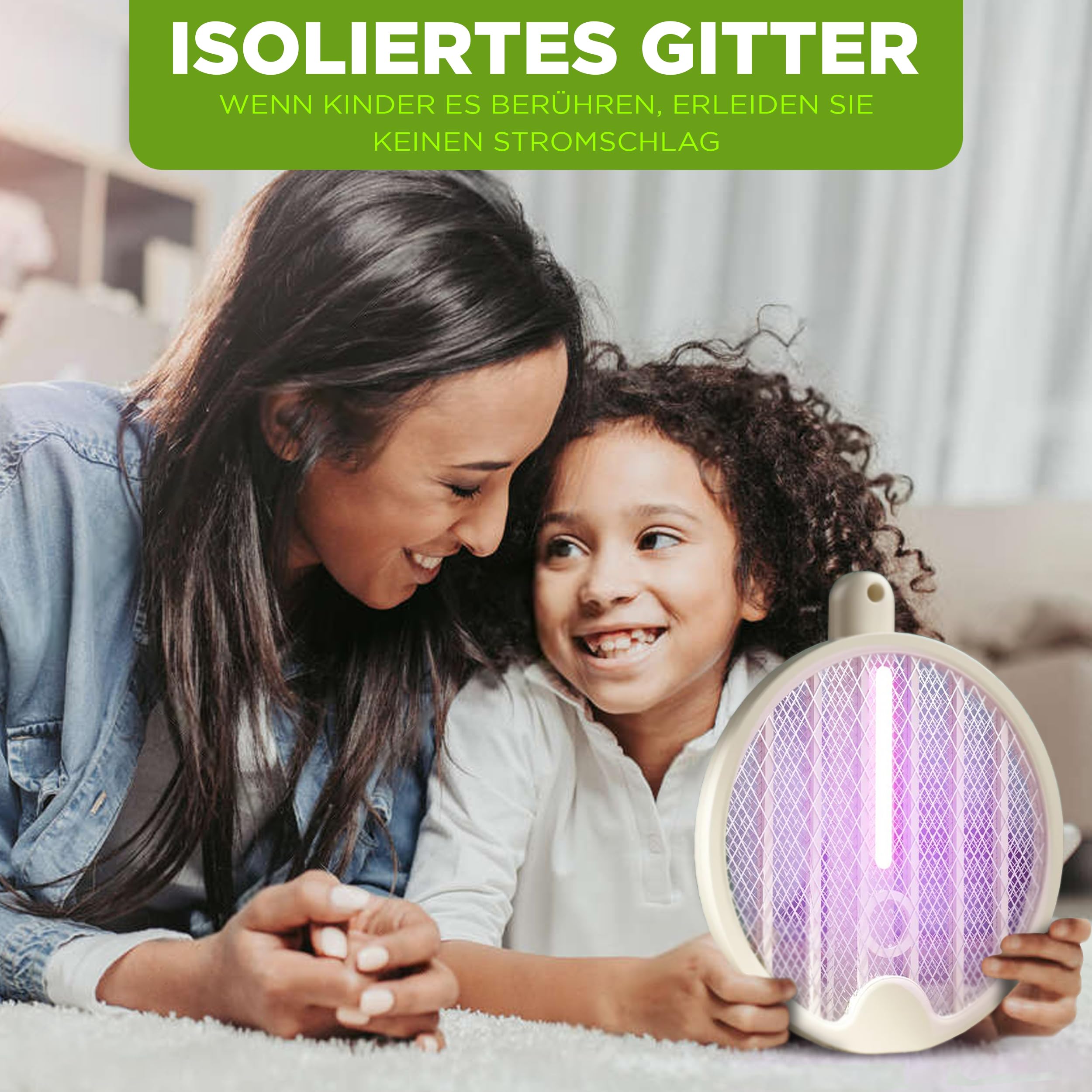 ISOTRONIC Elektrische Fliegenklatsche schützt vor Moskitos & Motten – Mückenklatsche mit UV-Lichtfalle – faltbar für Reisen & Wandmontage – Insektenvernichter für Innen & Außen (2 Stück)
