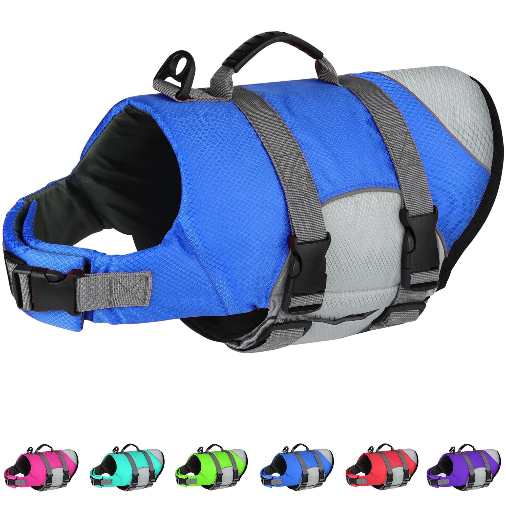 Dogcheer Dog Life Jacket, Reflective Dog Life Vest for Swimming Boating, Adjustable Puppy Swim Vest Ripstop Pet PFD Flotation Vest Preserver Small Medium Large Dogs - Blue Gray XS