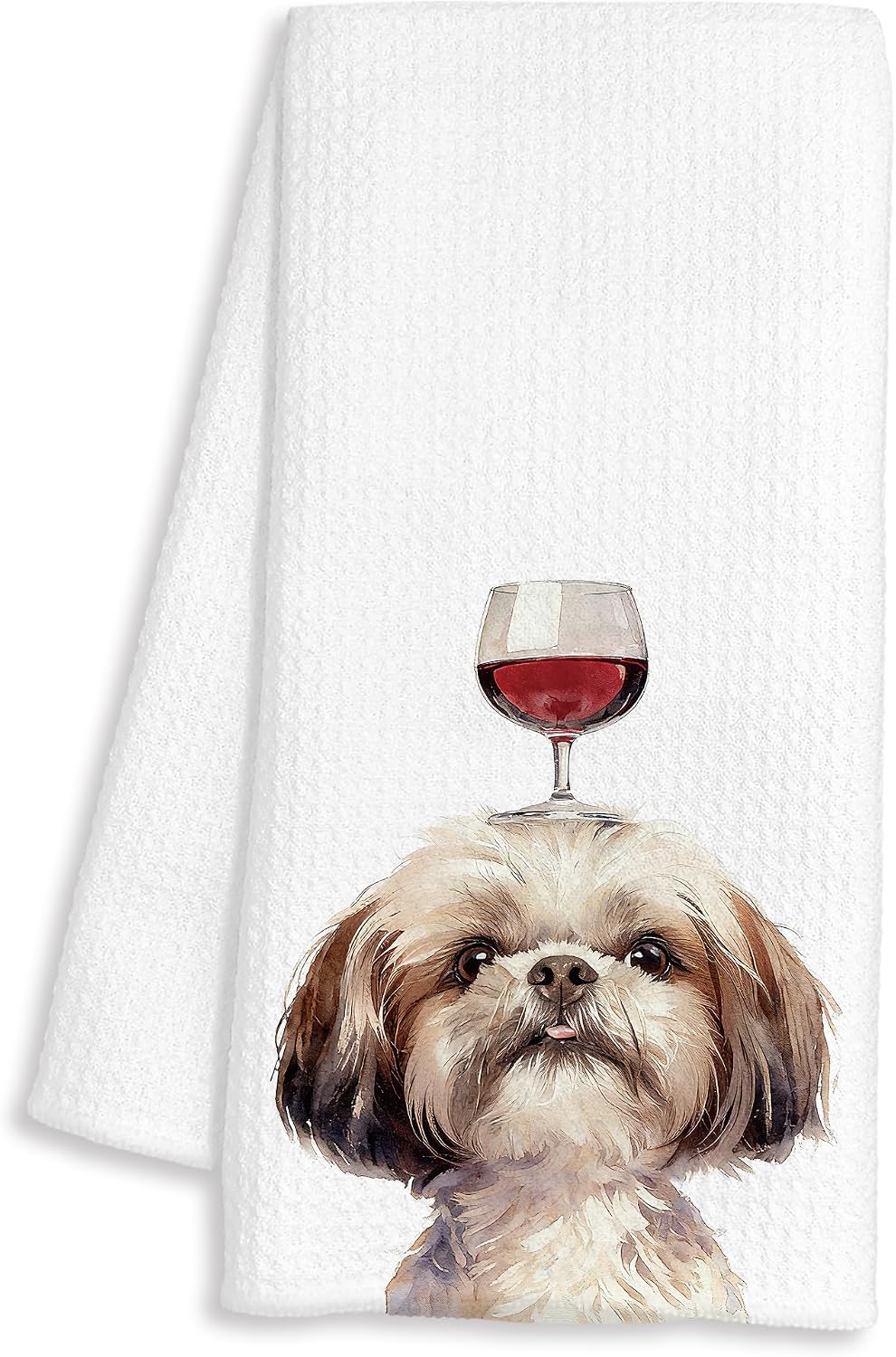 Funny Wine Colour Shih Tzu Kitchen Towels, Shihtzu Gifts for Women, Shih Tzu Gifts Decorative Dish Hand Tea Towels for Kitchen Home Bar Decor, Wine Dog Lover Gift, 16x24 Inch