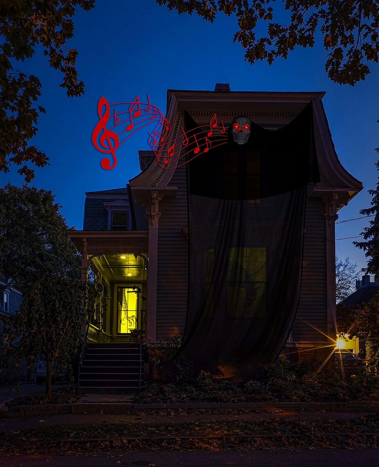 Moon Boat 13.94ft Halloween Ghost Hanging Activated Decorations with LED Light-up Red Eyes&Voice, Scary Creepy Indoor Outdoor Decor(Batteries Not Included)