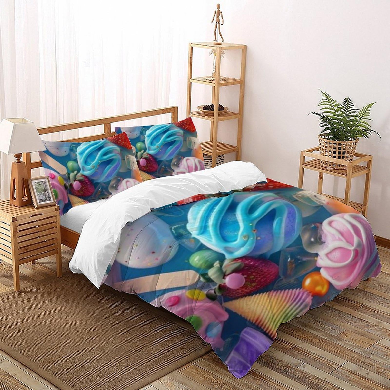 Housse de couette double microfibre colorée au motif 3D sweetheart et toucher doux
