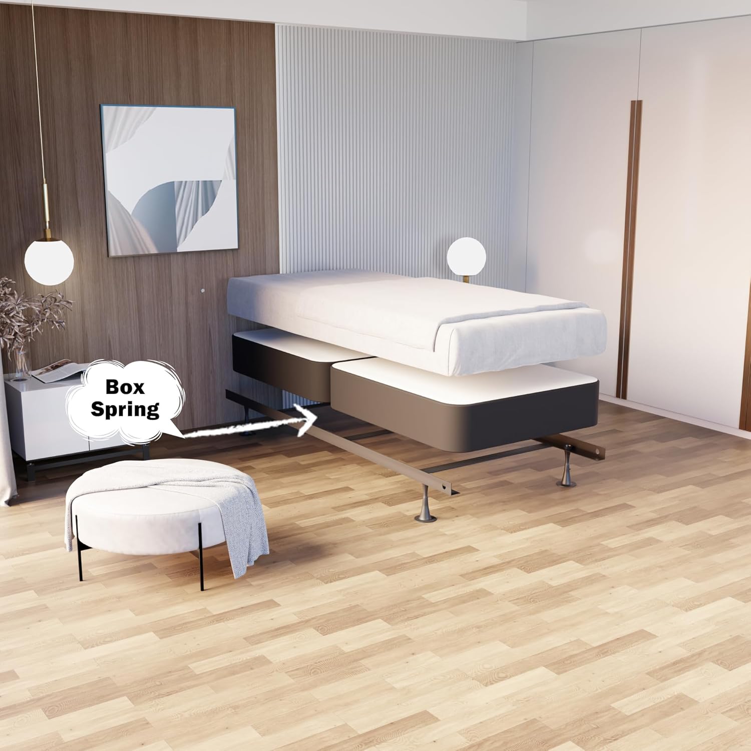 Greaton, Box Spring Bed Base Twin Size, 4-Inch Wood Mattress Foundation – Amish Made in USA – Quiet Noise Free, 2-Pieces Under Mattress-Support BoxSpring, Fully Assembled, Gray