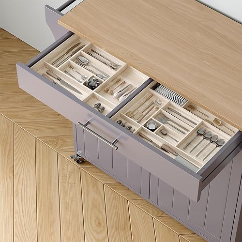 Miniatura 5 de Isla de cocina con almacenamiento, isla de cocina rodante de 31 pulgadas con ruedas con encimera de madera maciza, carrito de cocina con gabinete de