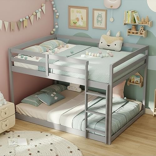 Miniatura 16 de KOMFOTT Litera de Madera Gemela sobre Gemela, Litera con Escalera y Barandilla de Seguridad, Marco de Cama de Madera Sólida, Ideal para Dormitorio y