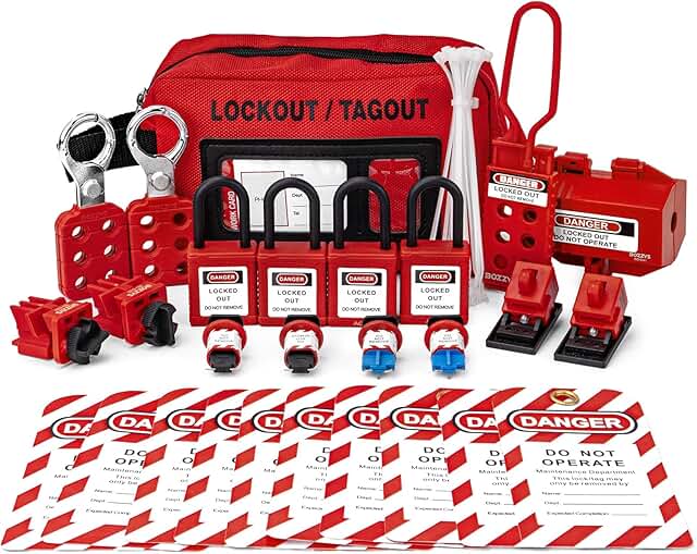 Portable Lockout Tagout Kit - 27 Pack OSHA Compliant | Red Loto Locks to Prevent Accidental Startup | for Breaker Lock Out Tag Out Kits Electrical