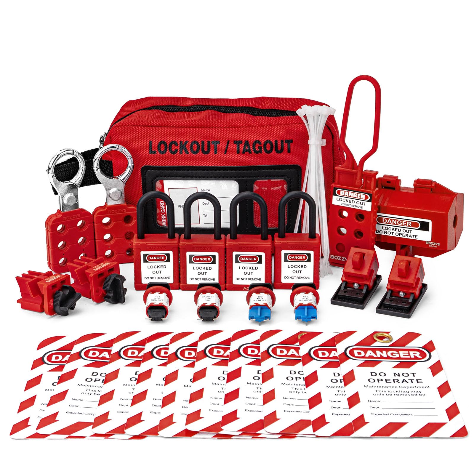 Lockout-Tagout-Set, Loto Schlösser für Unterbrecher, Aussperr-Tagout-Kits, elektrisch, OSHA-konform (BD-ZTI KIT3-27er-Pack)