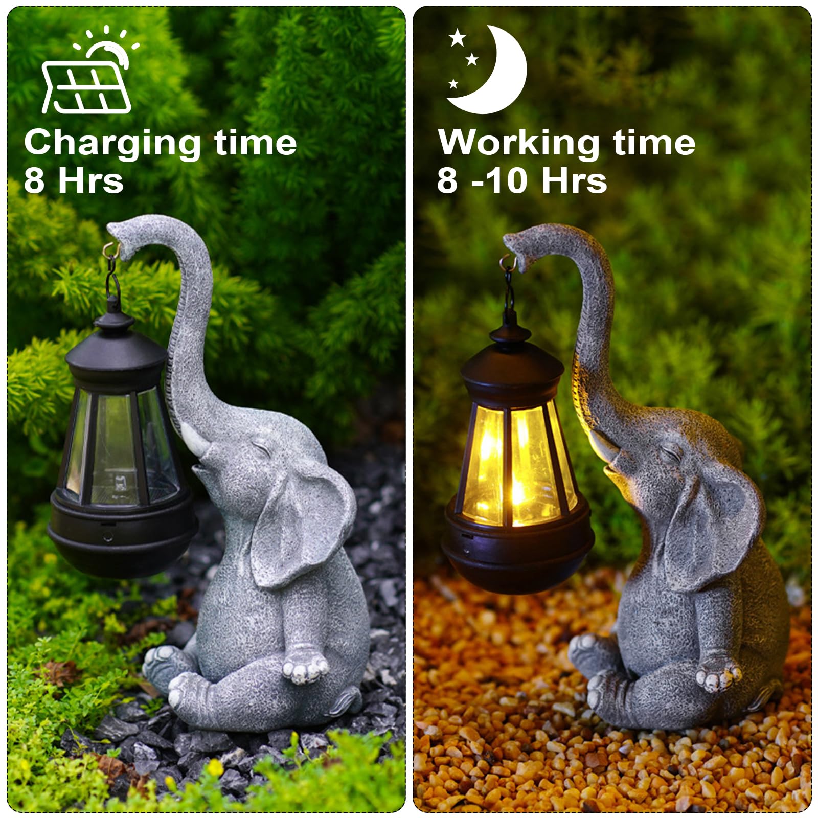 Flintronic Elefante Estatua decoración, 33.5cm Figuras Decorativas de Jardín luz Solar, con Farolillo Solar, para Exteriores, Escultura de Resina