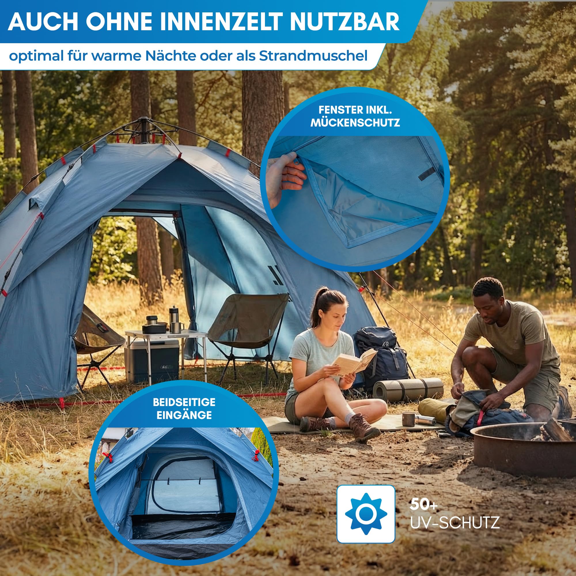 NORDMUT® Wurfzelt 2-4 Personen für blitzschnellen Aufbau – Pop Up Zelt 2-4 Personen wasserdicht & UV-Schutz – Campingzelt mit hervorragender Luftzirkulation