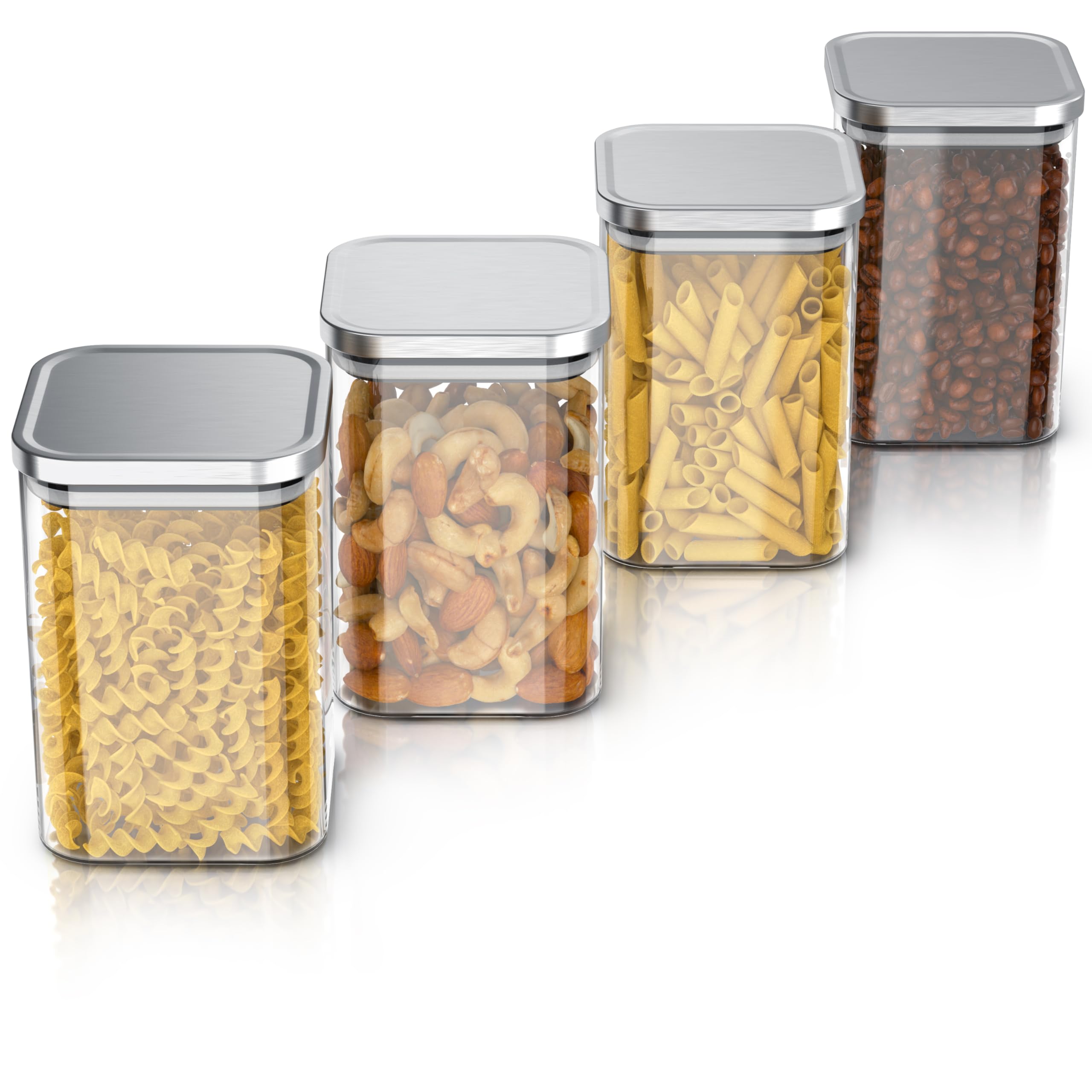 Arendo - Vorratsgläser 1200ml mit Deckel Edelstahl - Sets - Behälter aus Glas – hitzebeständig – Vorratsdosen/Vorratsbehälter mit Edelstahl Deckel - luftdicht - für Müsli Zucker Mehl Kaffee
