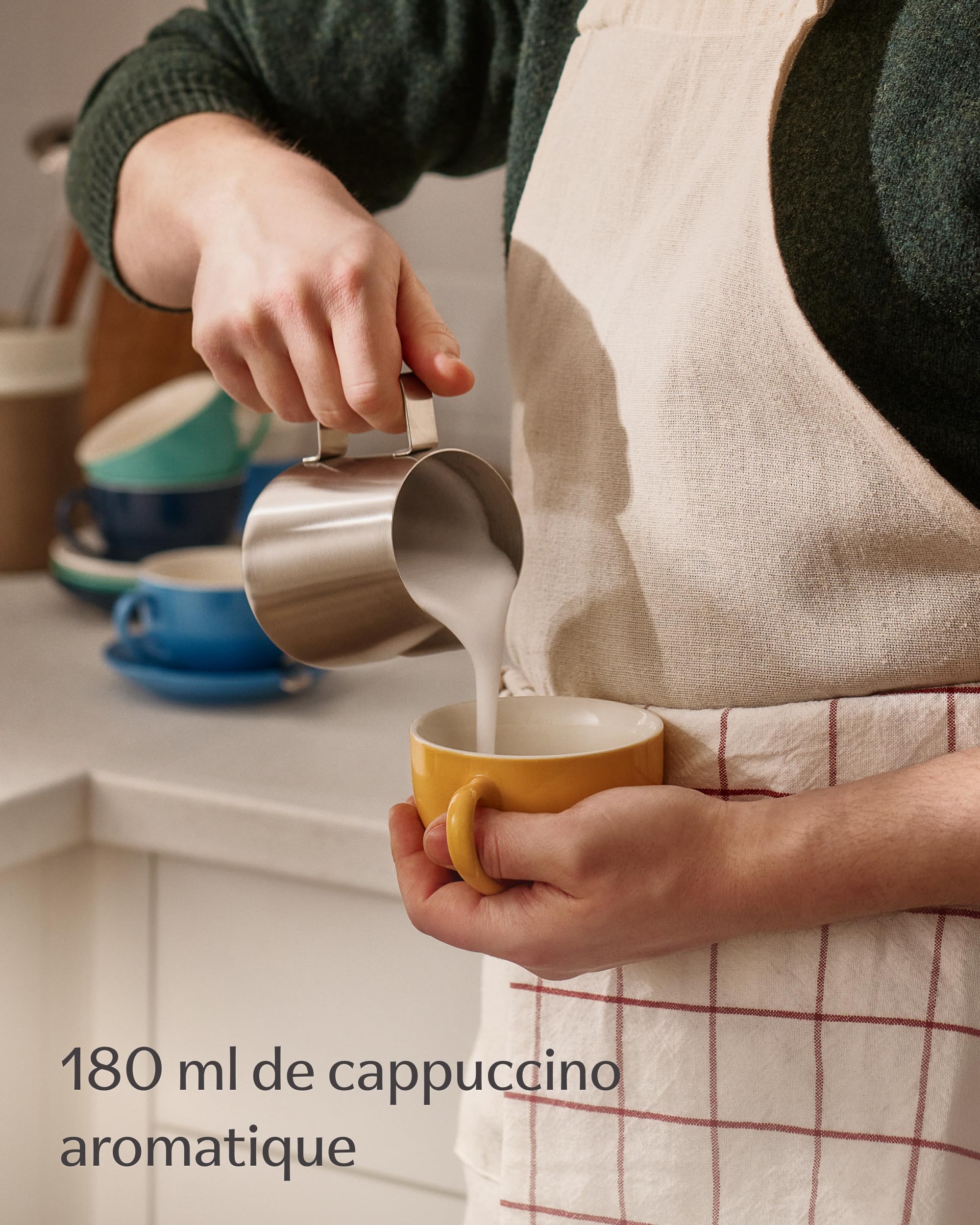 Cosumy Lot de 6 Tasses à Cappuccino Multicolore avec Soucoupes - 180ml Céramique Garde la Chaleur - Tasse à Cappuccino Empilables & Lave-vaisselle - Service à Café avec Anse - Service à Café - Coffret