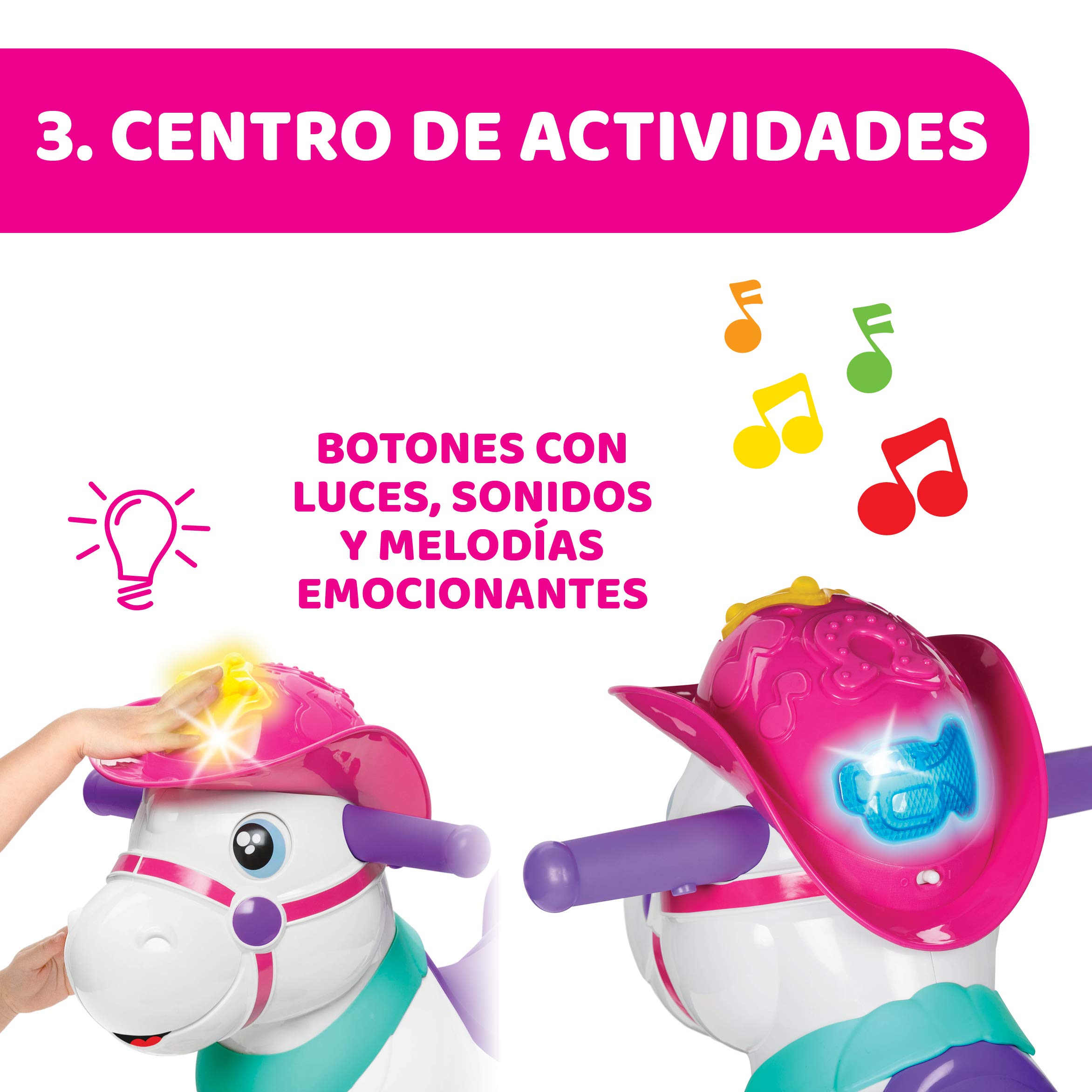 Chicco Baby Rodeo, Caballito Balancín para Bebés, Juguete Infantil Educativo e Interactivo, Poni Correpasillos para Niños con Efectos Sonoros, Juguetes para Niños de 1-3 Años, Rosa