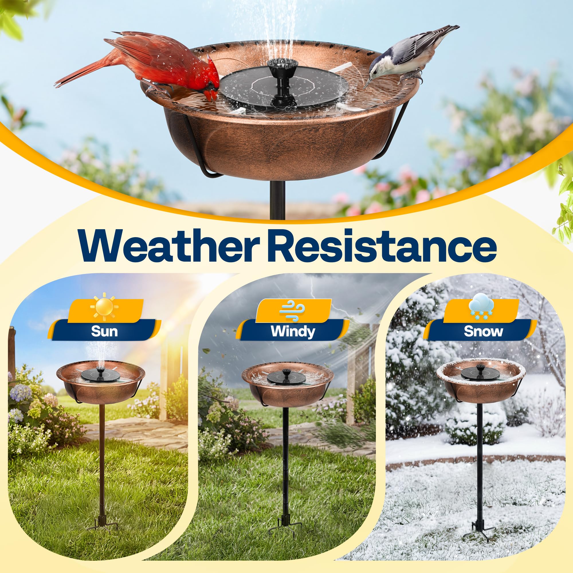 VIVOHOME Bacino per Uccelli in Poliresina con Fontana Solare, Altezza 74cm, Mangiatore per Uccelli da Giardino Autonomo con Pali in Metallo, Base a 5 Punte