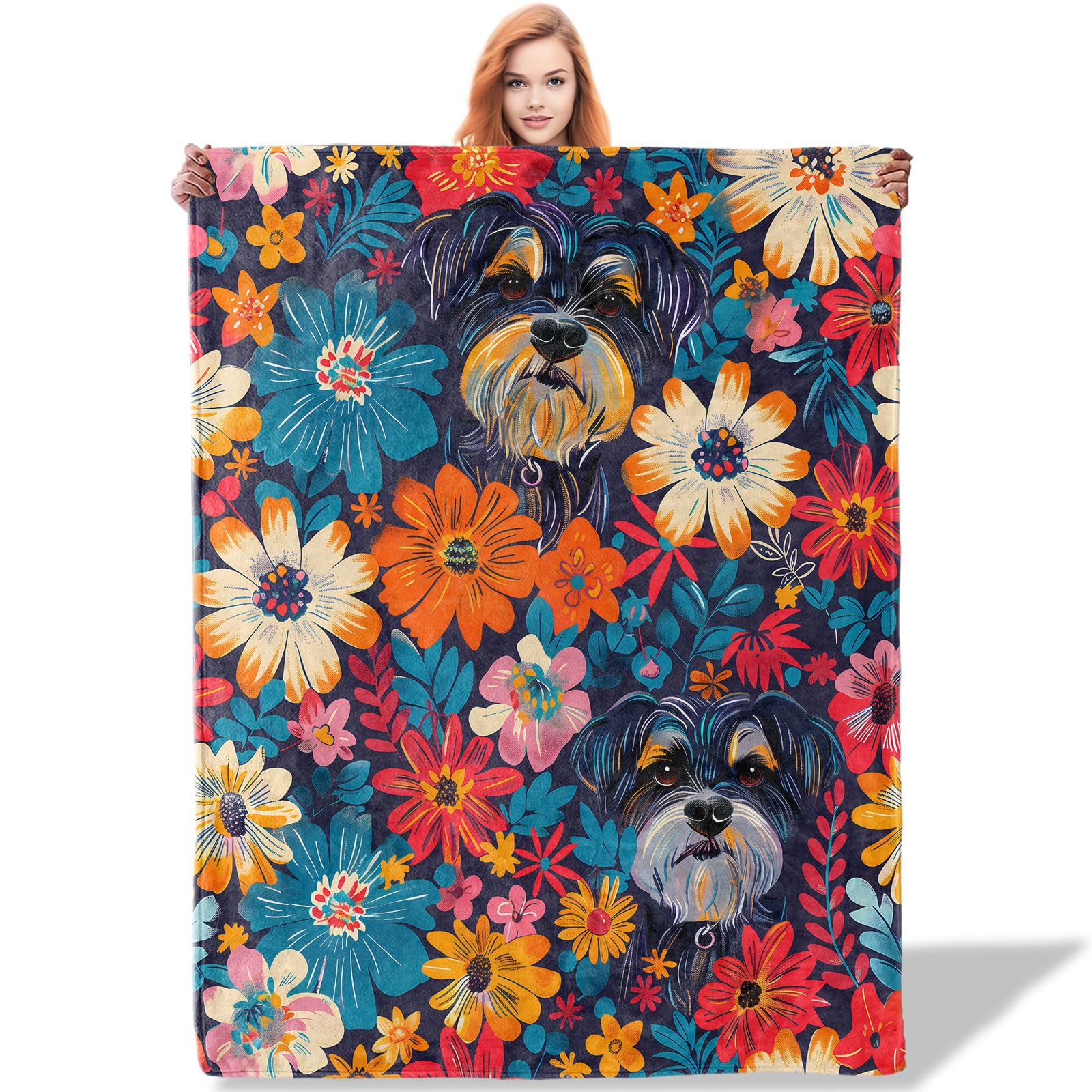 Plistiz Colorful Schnauzer Throw Blanket 50x60, Dog Theme Blankets for Living Room Decor, Soft Flannel Pet Gifts for Women