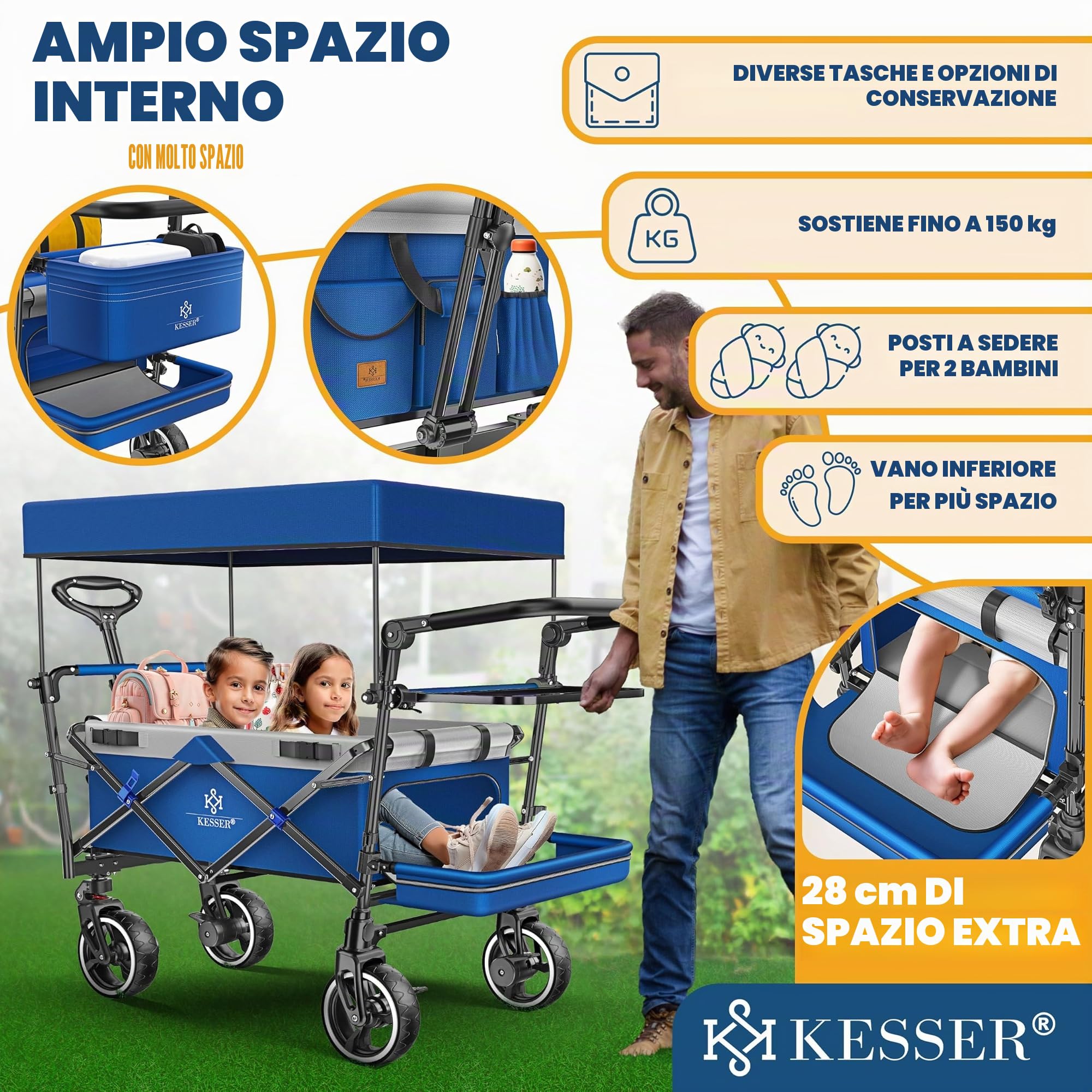 KESSER® GTS-9100 - Carrello pieghevole con tetto, portata fino a 150 kg, ruote in gomma dura, freni anteriore/posteriore, serratura, copertura e protezione da intemperie