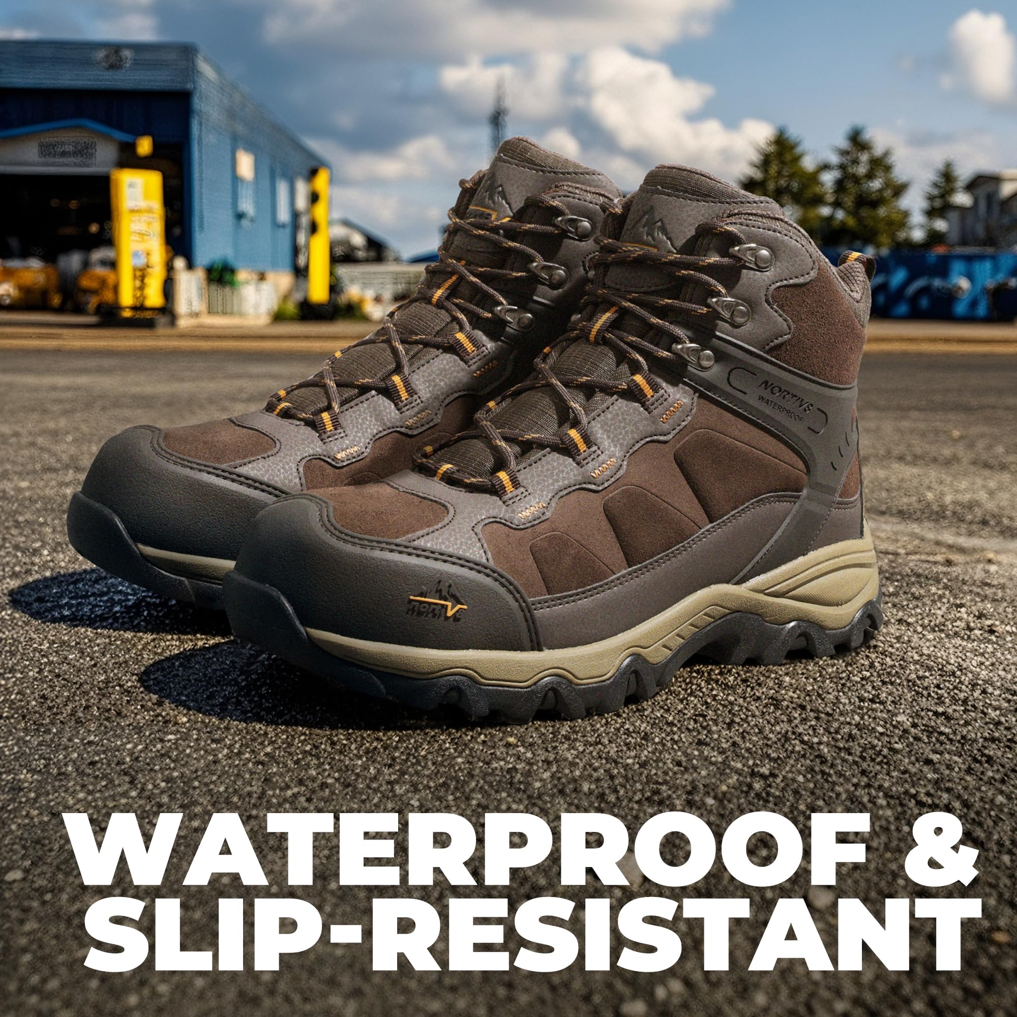 NORTIV 8 Waterproof Steel Toe Boots for Men Slip Resistant Safety Industrial Boots