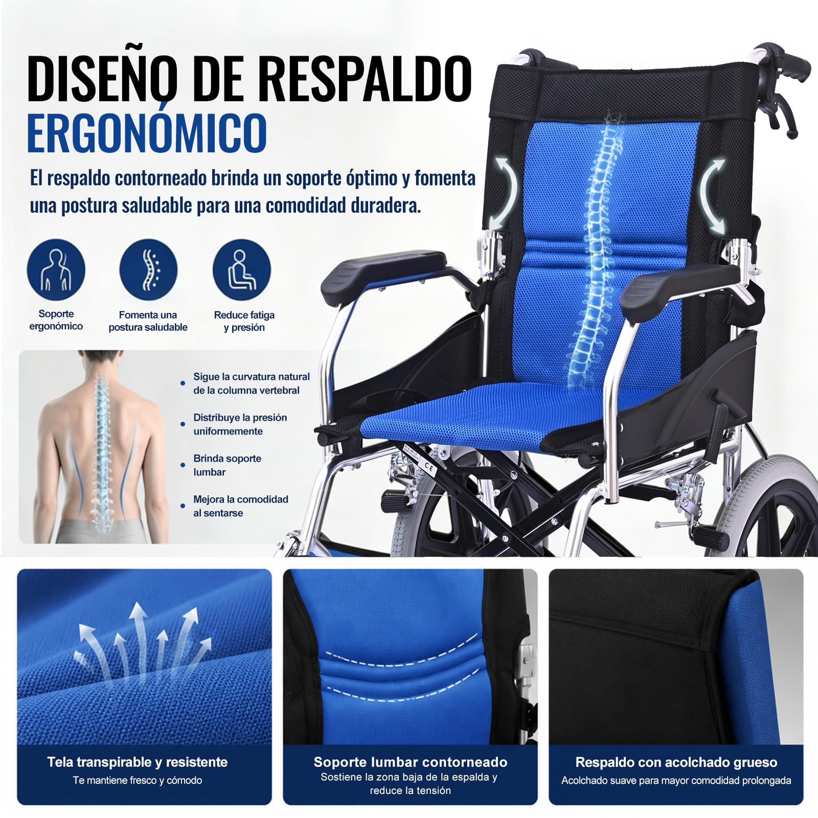 M3 Silla de Ruedas Plegable para Adulto, Ligera y Fácil de Transportar, Doble Sistema de Freno, Reposapiés Plegables, Soporta 100 kg, Ideal para Mayores y Usuarios con Movilidad Reducida