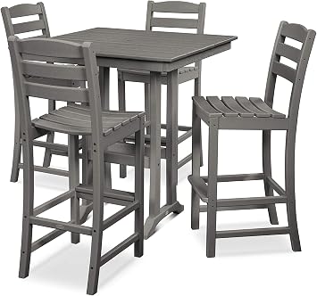 POLYWOOD La Casa Cafe 5-Piece Farmhouse Trestle Bar Set in Slate Grey