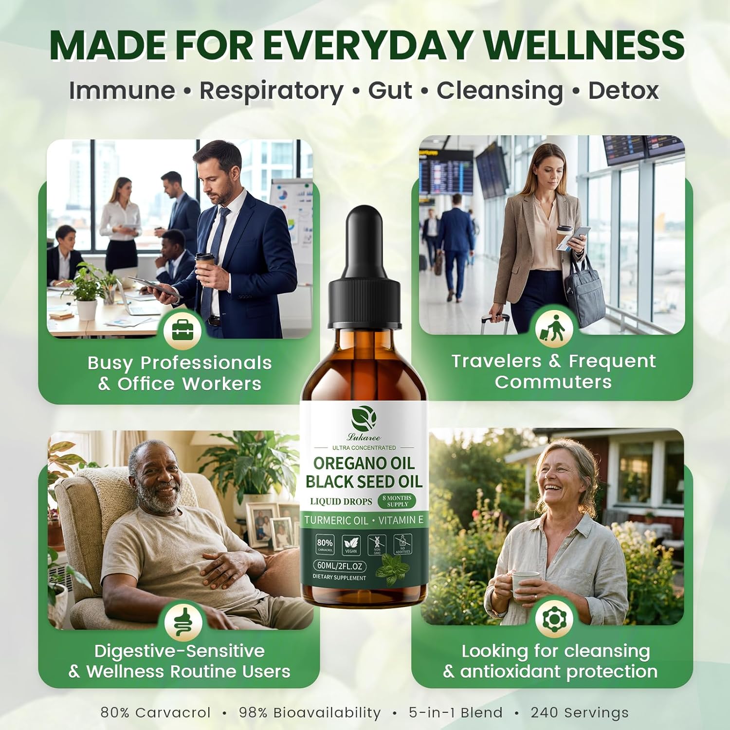 Oil of Oregano Drops with Black Seed Oil, Turmeric Oil, Vitamin E & Olive Oil Based, Immune Digestive Cleanse & Detox*, 80% Carvacrol Cold-Pressed Natural Aceite de Oregano, 2 Fl Oz, 8 Month Supply - Image 7