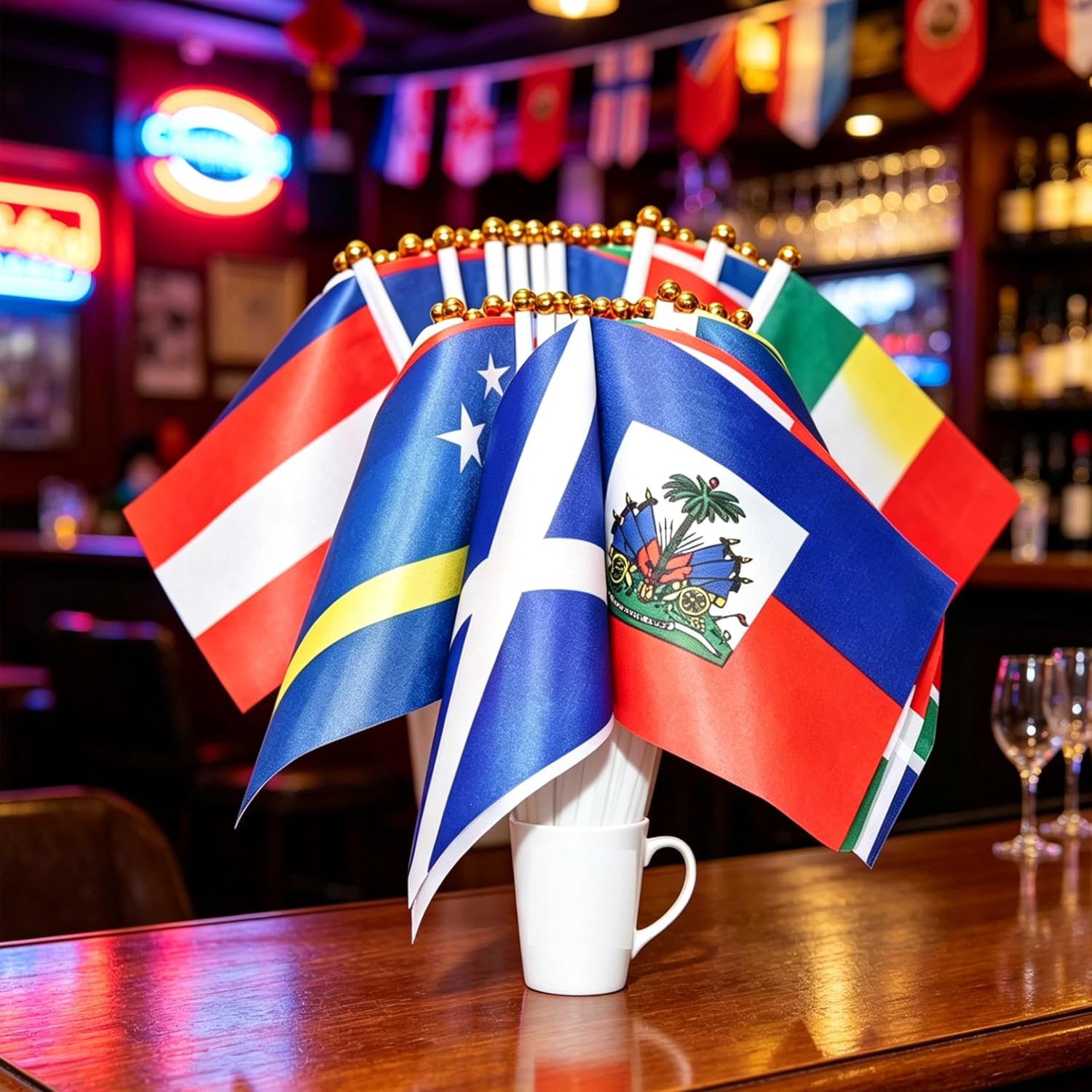 48 Countries Internations world Sticks Flag, Small Mini Hand Held Flag Decorations for Football Events, Pub, Classroom, Home Party and Outdoor Sports Gathering