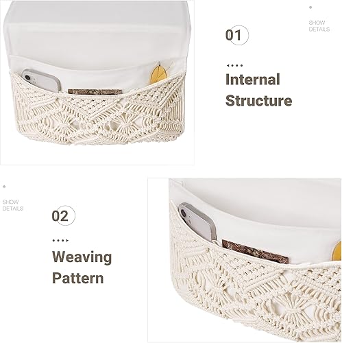 Miniatura 6 de Mkono Cesta decorativa de cuerda de algodón de macramé y organizador de almacenamiento de macramé bohemio para el hogar, dormitorio, sala de estar,