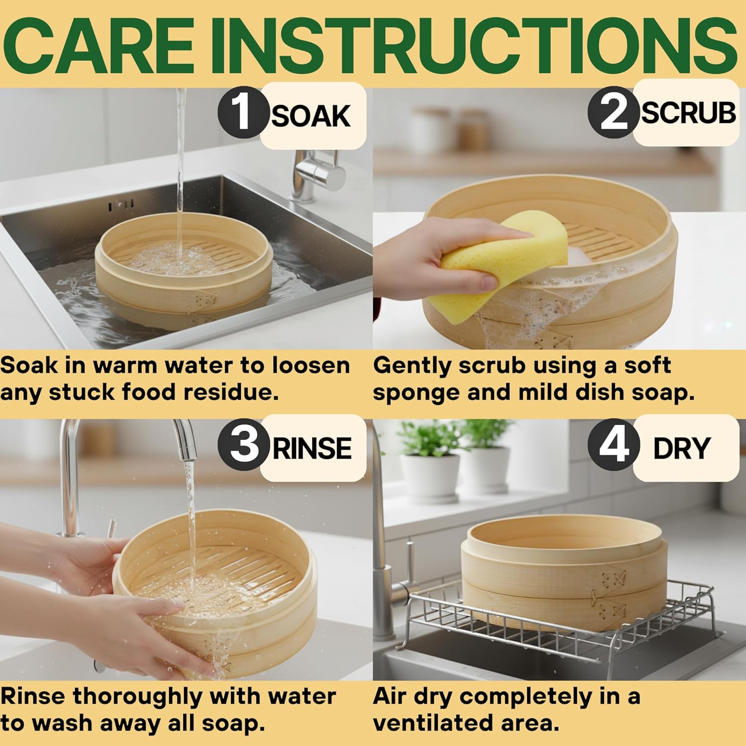 Bamboo Steamer Basket Set - 10 Inch Large Dumpling Steamer 2 Tier for Pots - Asian Cooking Dim Sum Bao Buns Momo Rice - Natural Chinese Steam Baskets Kit with Stainless Steel Ring - Image 9