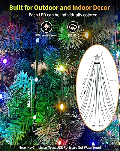 Miniatura 6 de Luces inteligentes para árbol de Navidad, luces LED que cambian de color, 7.9 pies, cadena de luces de árbol de Navidad con anillo y estrella
