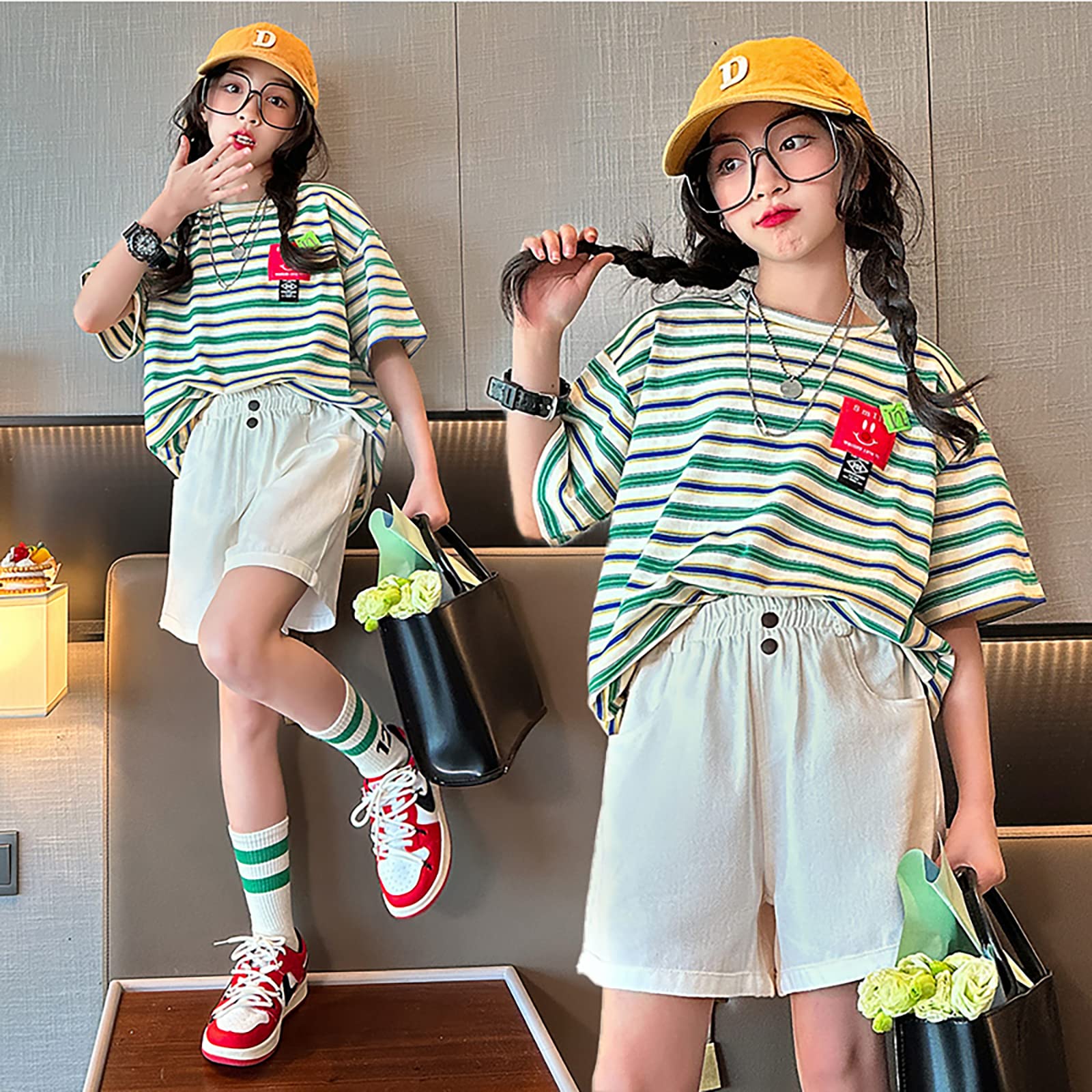 Amazon.co.jp: [INEOUT] 女の子 夏服 2点セット 半袖 Tシャツ スポーツ 