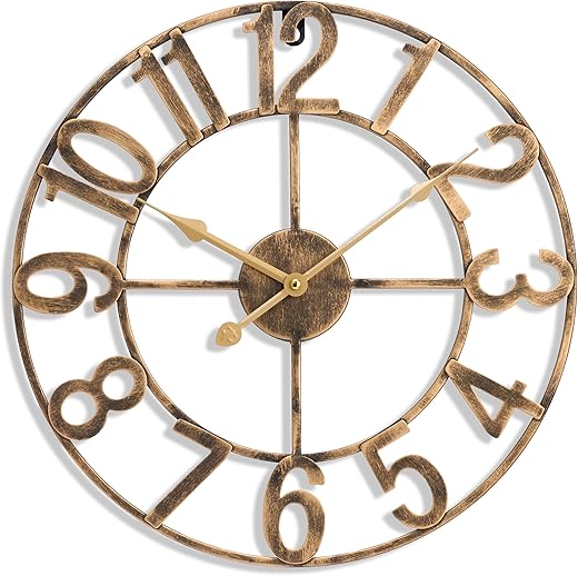 Sorbus Large Wall Clock for Living Room Decor - Wall Clock for Kitchen - 24 inch Big Wall Clock Decorative - Metal Wall Art - Analog Large Clock for Bedroom, Home, Kitchen, Office, Wall Decor (Bronze)