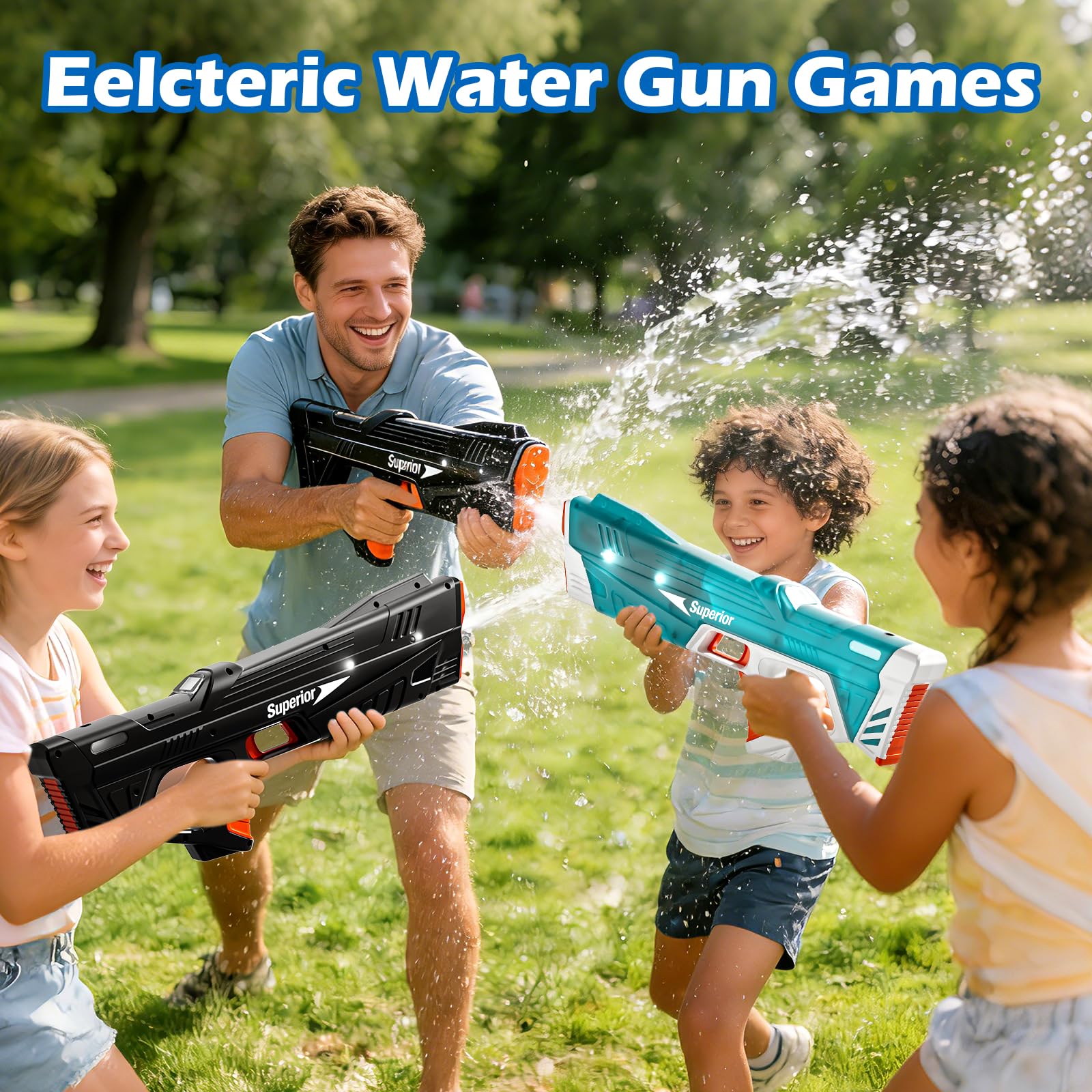 Elektrische Wasserpistole für Kinder und Erwachsene, Automatische Wasserpistole mit Akku, Schnelle Wasseraufnahme, mit Lichteffekt, Wasserspielzeug für Sommer, Garten, Strand und Pool