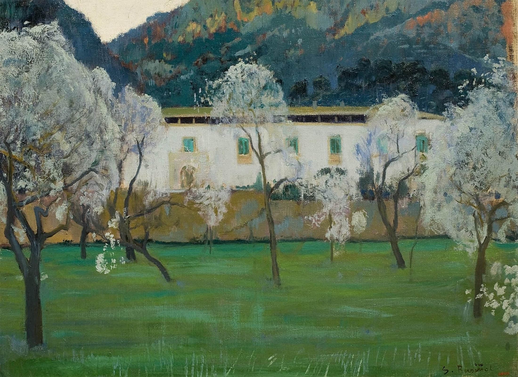 ARTXLXXBN Famous Painting Canvas Artwork Graffiti Print White Farmhouse by Santiago Rusiñol Portrait Canvas Image for Home Decor 60x90cm