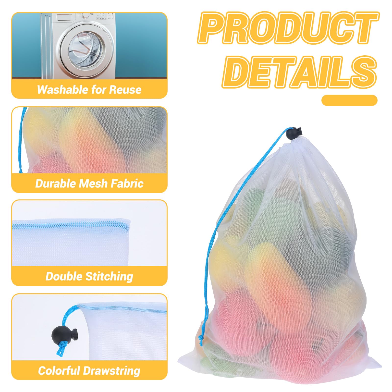 8Pcs Reusable Mesh Bags for Fruit and Vegetables 43*30 cm Washable Produce Drawstring Mesh Bags - Image 3