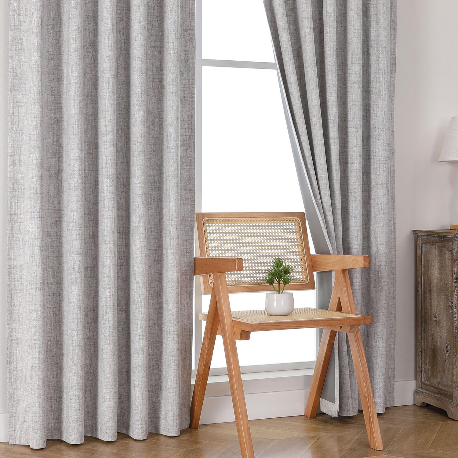 Joydeco 100% Rideau Occultant Thermique en Lin avec Galon Fronceur 140x275 cm 2 Pièces, Rideau Isolant Thermique Anti Froid et Chaleur à Passe Tringle pour Décoration de Porte Fenêtre