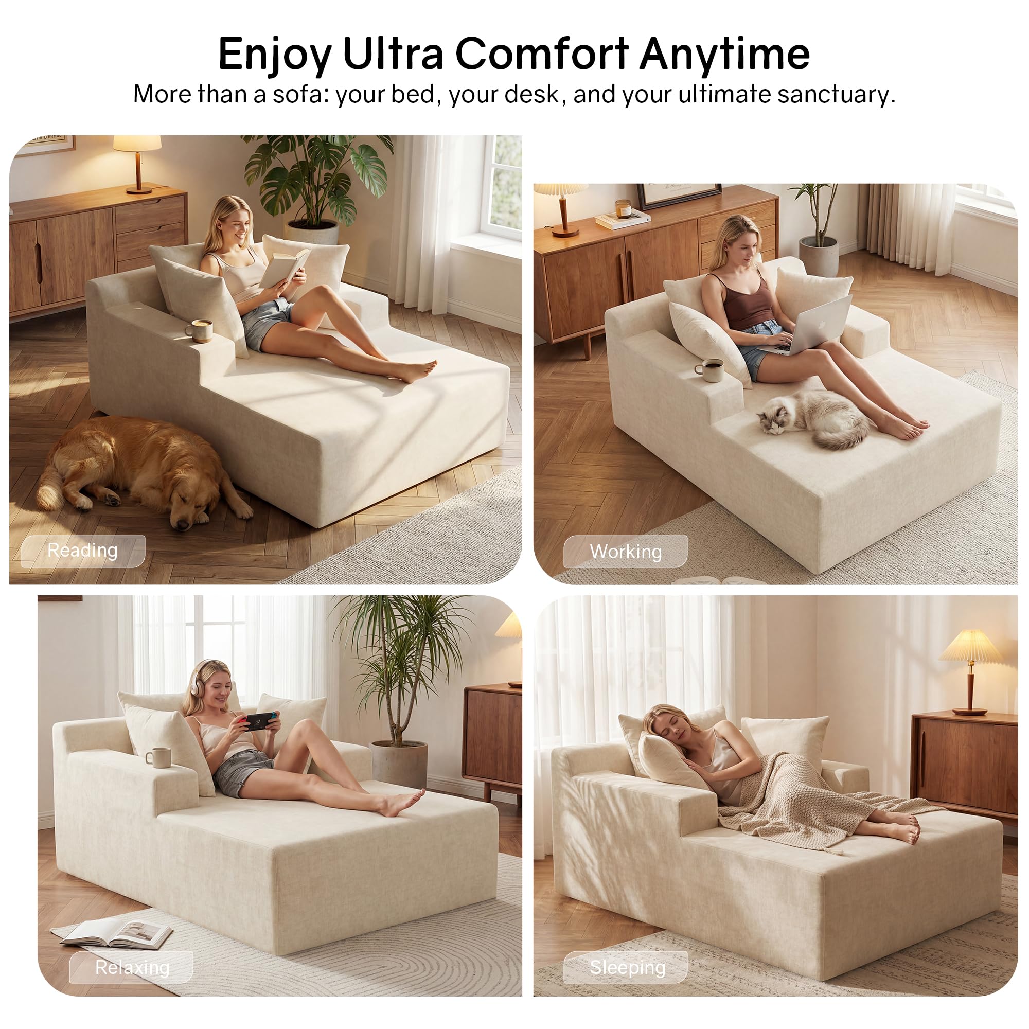 Best Indoor Chaise Lounge 2026: 5 Cozy Picks 2 GRUSIGN 66' Chaise Lounge Chair Indoor, Oversized Boneless Lounge Chair with 3 P — product photo
