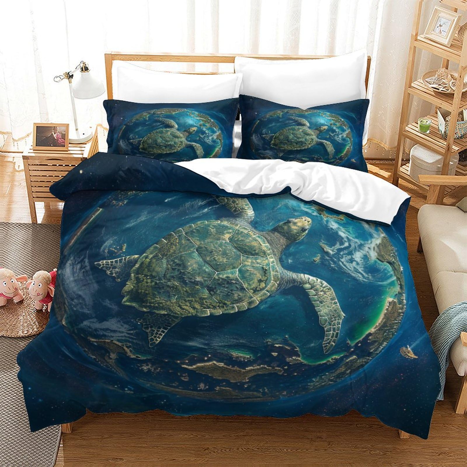 P1s9u7w5y Sea Turtle-3 Ocean Inspired 3D Printed Turtle Duvet Cover Set 3Pcs Microfiber Turtle Bedding Set Double（200X200cm）