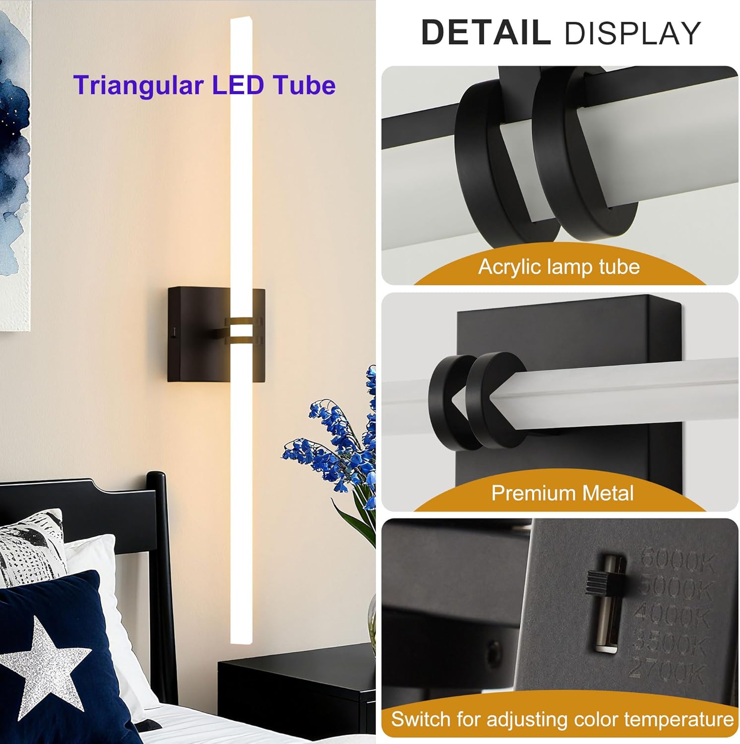 Bathroom Light Fixtures,Black 28W LED 360° Full Lighting Modern Wall Sconce Vanity Light with 5-Color Dimmable 3000K-6000K, 29.92inch Vanity Lighting for Bath, Powder Room, Bedroom, Hallway