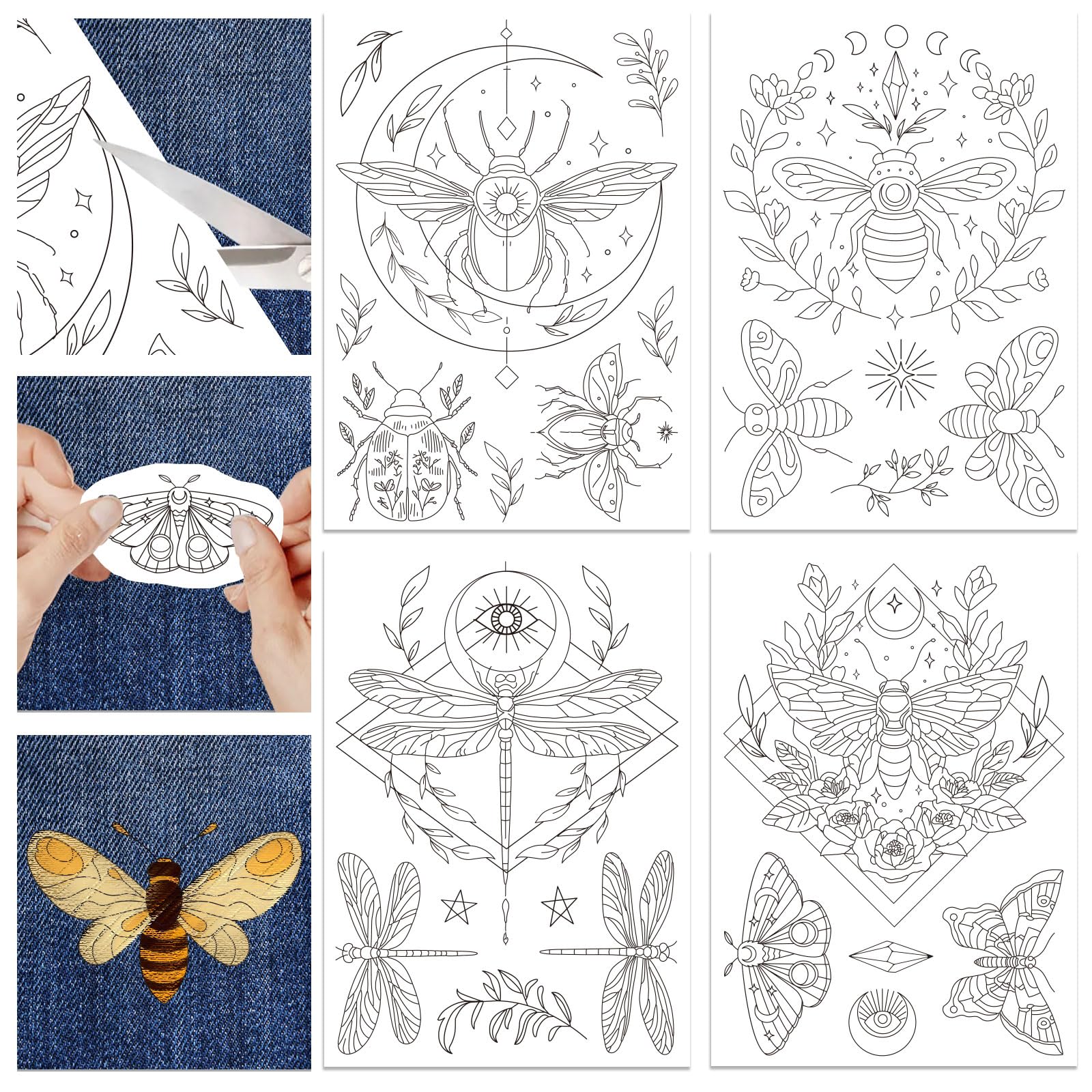 GLOBLELAND 4 Sheets Insect Butterfly Dragonfly Bee Water Soluble Stabilizer Hand Embroidery Stick and Stitch for DIY Sewing Embroidery Adhesive Hand Sewing Stabilizers Non-Woven Fabrics 11.7x8.3inch