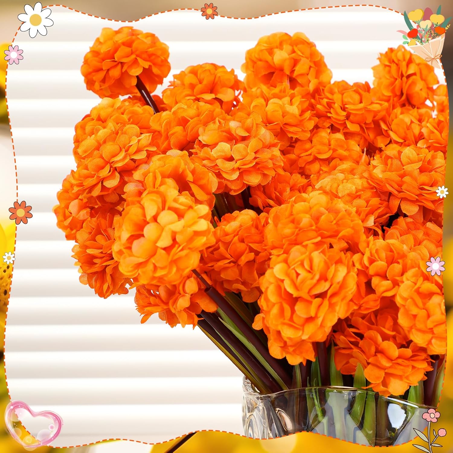 Condition photo showing New/Like New for Fake Mums Artificial Flowers, 10 Bundles 70 Heads UV Resistant Faux Silk Small Chrysanthemum Ball Kiku Flowers Marigolds Ball Flower Bulk for Home Wedding Porch Thanksgiving Day Orange-ball Mums 10