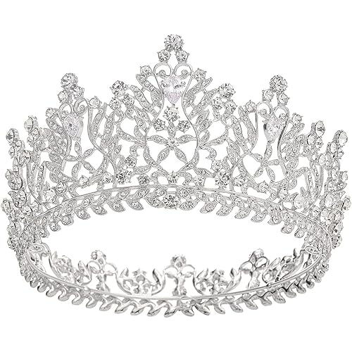 Full Round Queen Crowns for Women, Silver Princess Crowns and Tiaras Rhinestone Wedidng Tiara Headband Pageant Prom Costume Party Halloween Hair Accessories