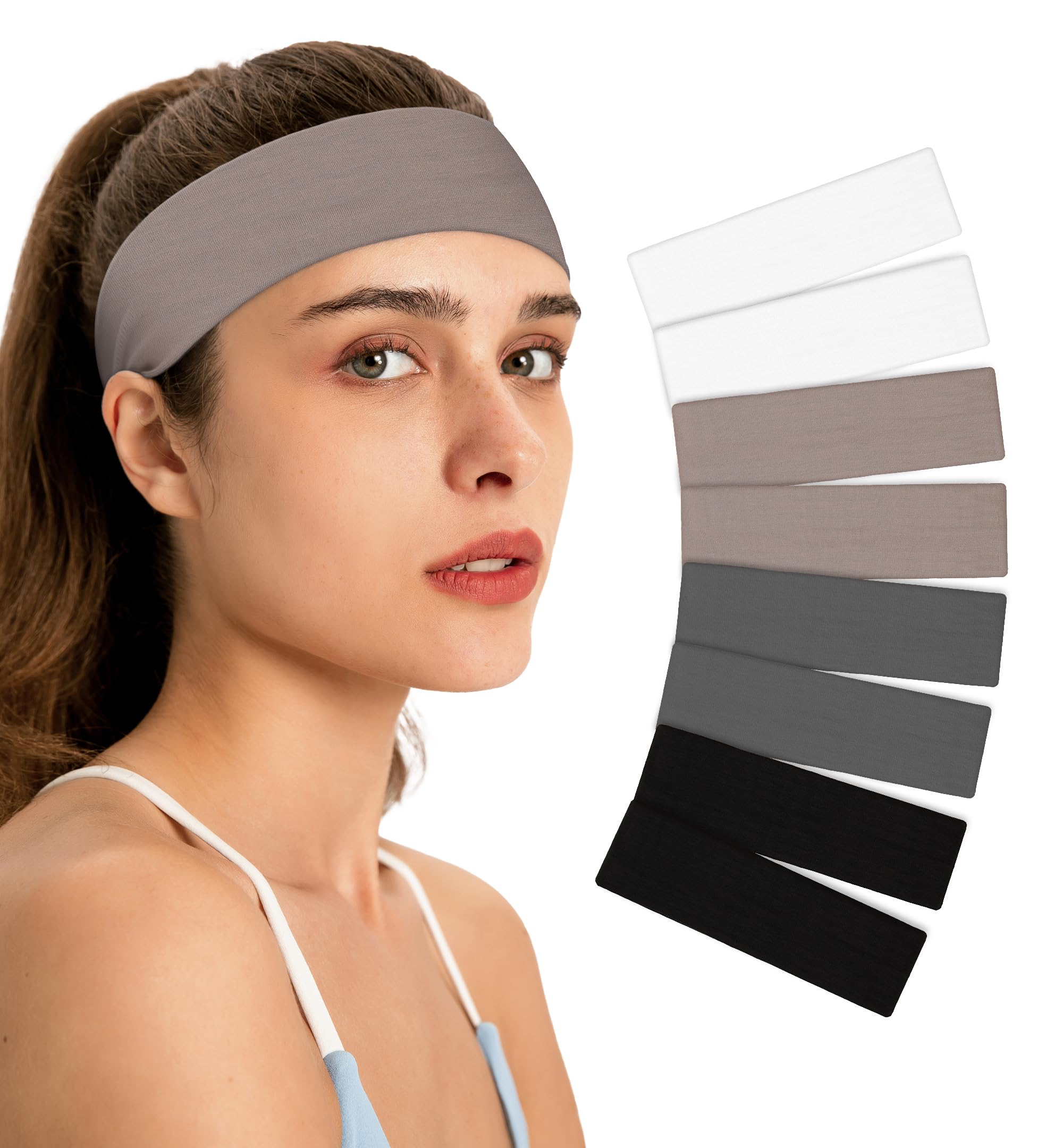 HiRui 8PCS Headbands for Women, Non-Slip Sports & Yoga Headbands, Soft Cotton Cloth Stretchy Sweatbands for Workout, Running, Skincare & Makeup –