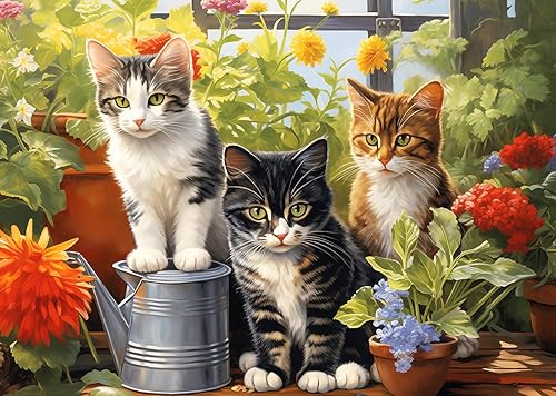 Rompecabezas de 1000 piezas para adultos, gatitos de jardín, rompecabezas de 1000 piezas de gatos lindos para adultos, rompecabezas de 1000 piezas