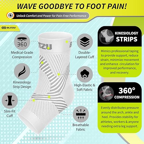 Miniatura 4 de BLITZU Calcetines de compresión para fascitis plantar para mujeres y hombres, la mejor tobillera y calcetines nano para uso diario, proporciona