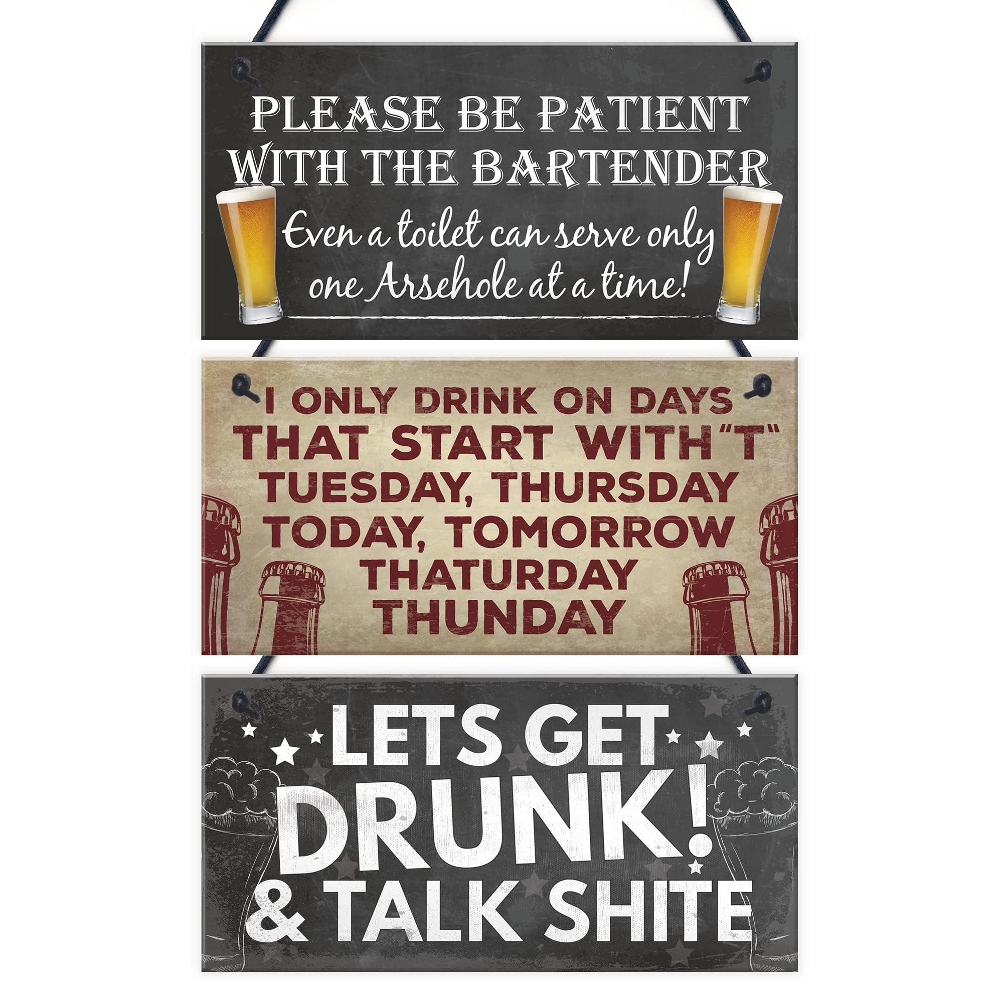 Red Ocean Funny Bar Sign 3 Pack Plaque Man Cave Shed Garage Home Pub Sign Gift For Him Her