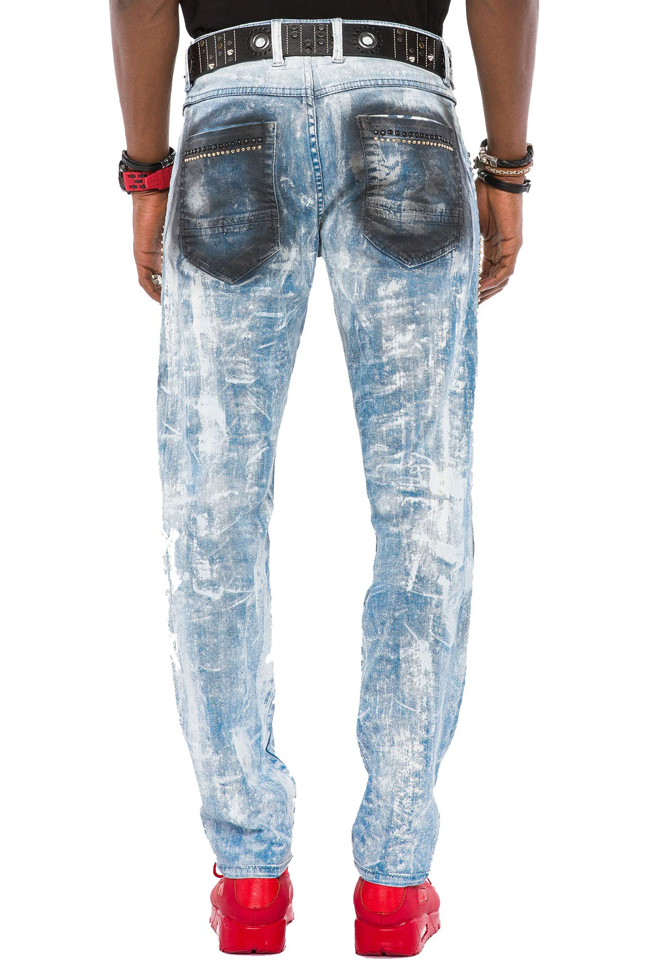 Cipo & Baxx Herren Jeans Hose | Destroyed & Ripped Denim | Biker Style | Patches & Nieten | Slim, Regular & Straight Fit