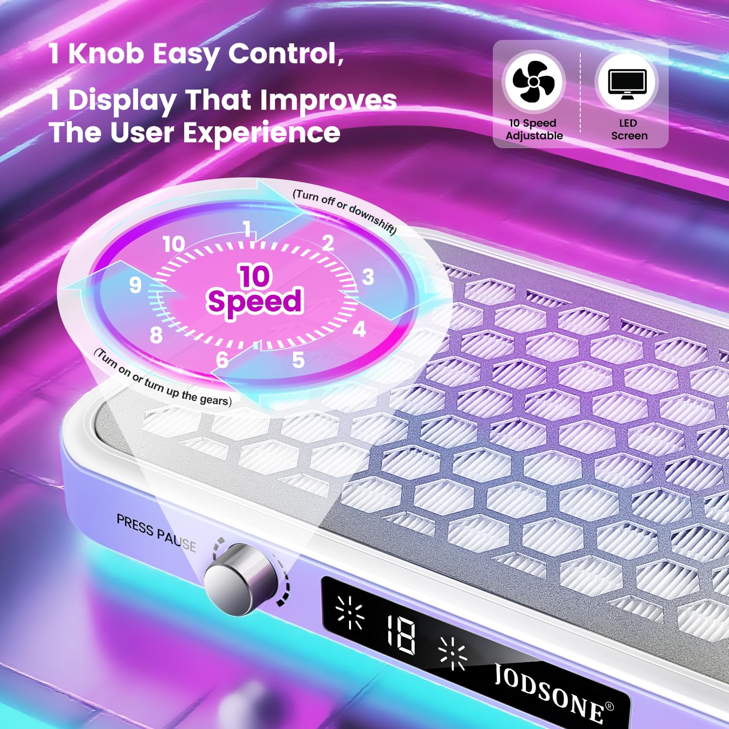 JODSONE, Collettore Professionale di Polvere per Unghie con Doppie Ventole Turbo e Display LED, Portatile, Elevata Efficienza di Rimozione della Polvere, Controllo Intelligente per Uso in Nail Art e