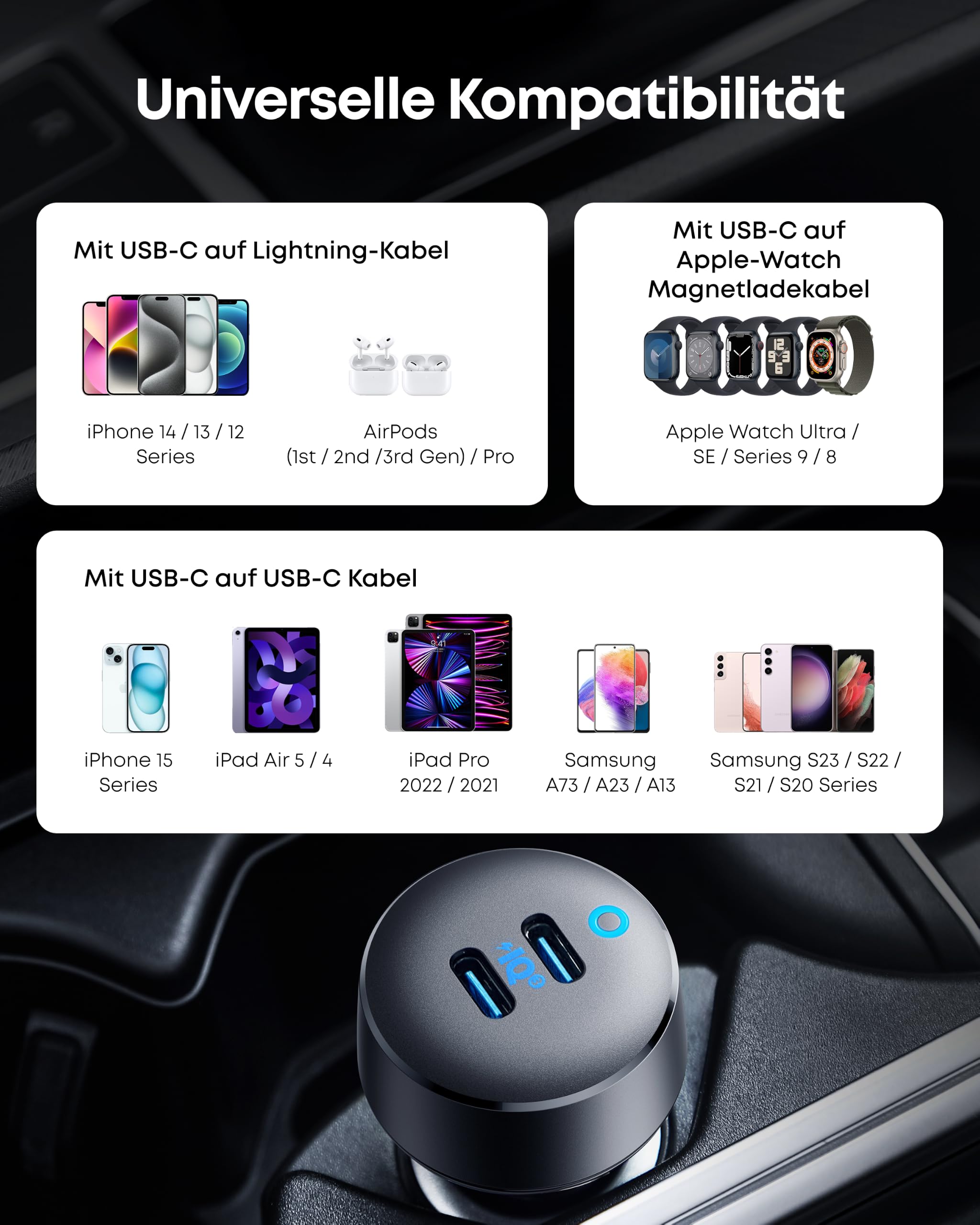 Anker USB C Autoladegerät, PowerIQ 3.0 Typ C Auto Adapter mit 2 Ports 40 W, PowerDrive III Duo mit Netzteil für iPhone 17/16/15 Pro Max, Galaxy S26/25/24, Pixel, iPad Pro und mehr