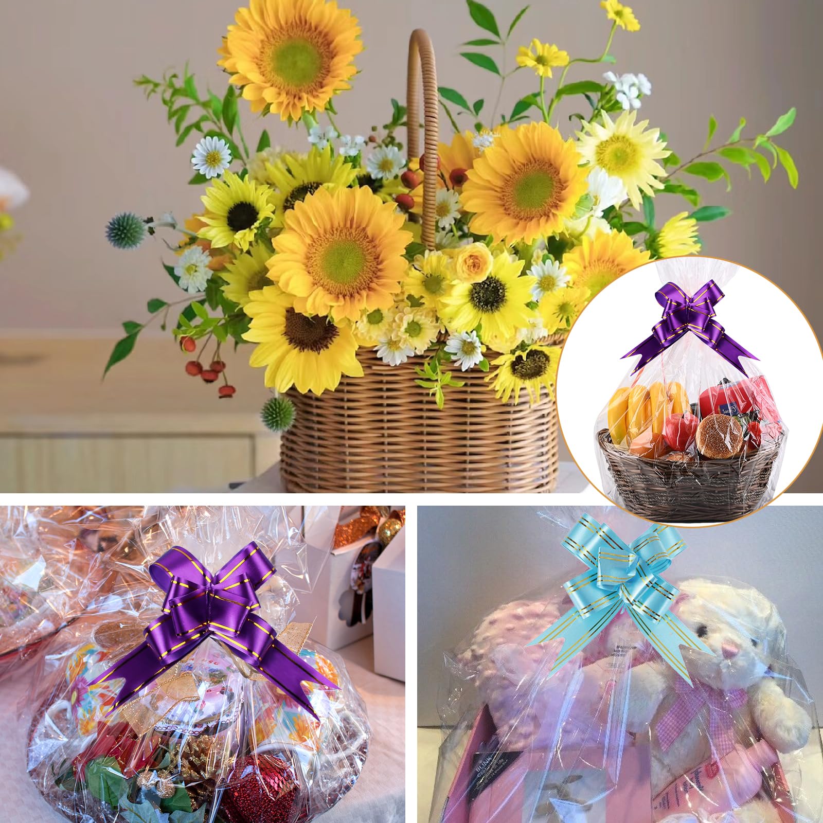 Pellicola Regalo Trasparente Sacchetti Di Cellophane Grandi, 12 Pezzi Di Carta Da Regalo Extra Grande Trasparente Per Cesti Regalo, Sacchetti Di