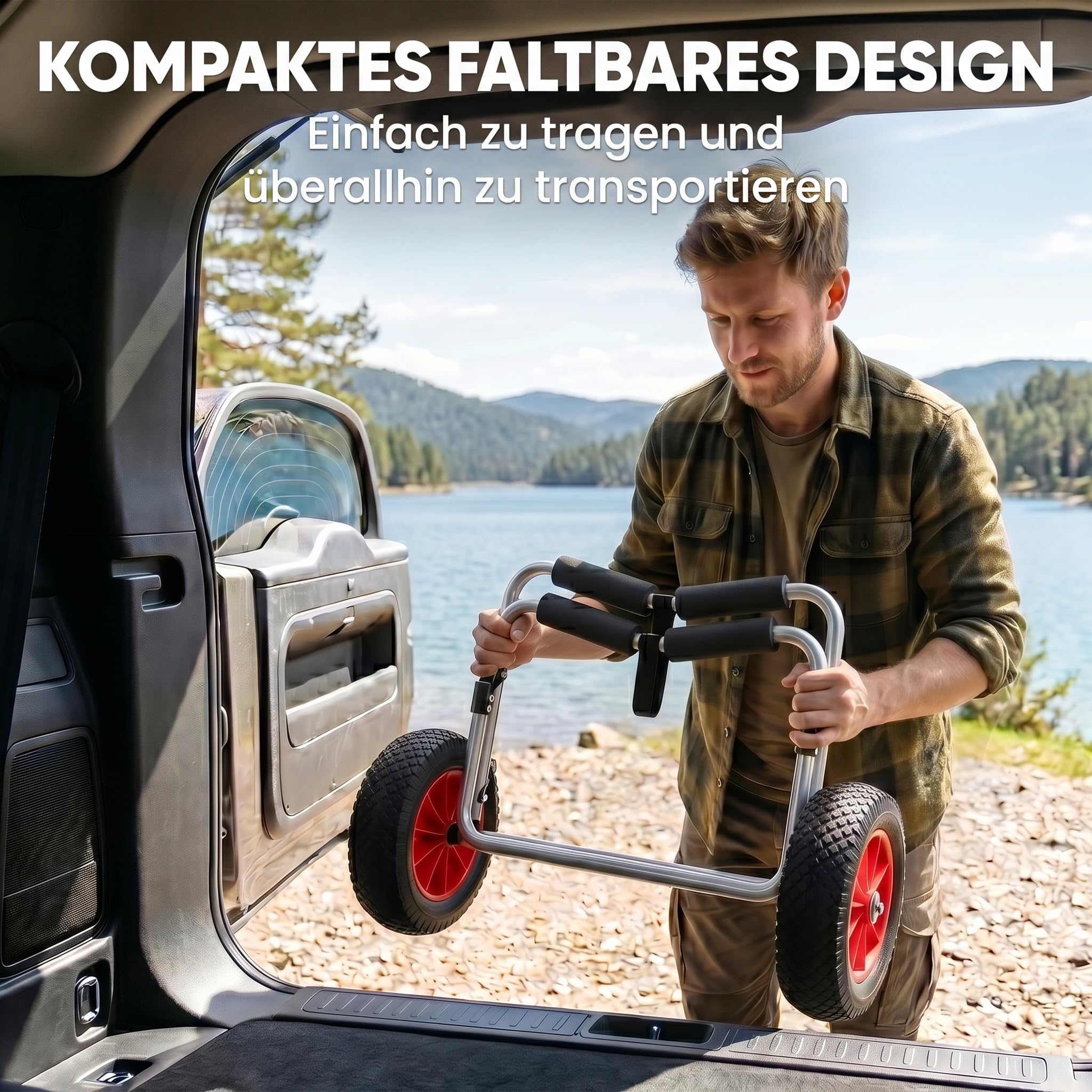 HOMCOM Kanuwagen klappbar bis 90 kg Alu Transportwagen Kajakwagen Bootswagen mit Gurt Räder gepolstert Surfwagen Kanuwagen Bootstrailer Trolley für Surfbrett Board Schlauchboot