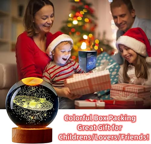 Miniatura 4 de JiTaiMeiGift Lámpara de bola de cristal del sistema solar, 3.15 pulgadas, 3D K9, luz nocturna del sistema solar, luz de bola de vidrio con base de