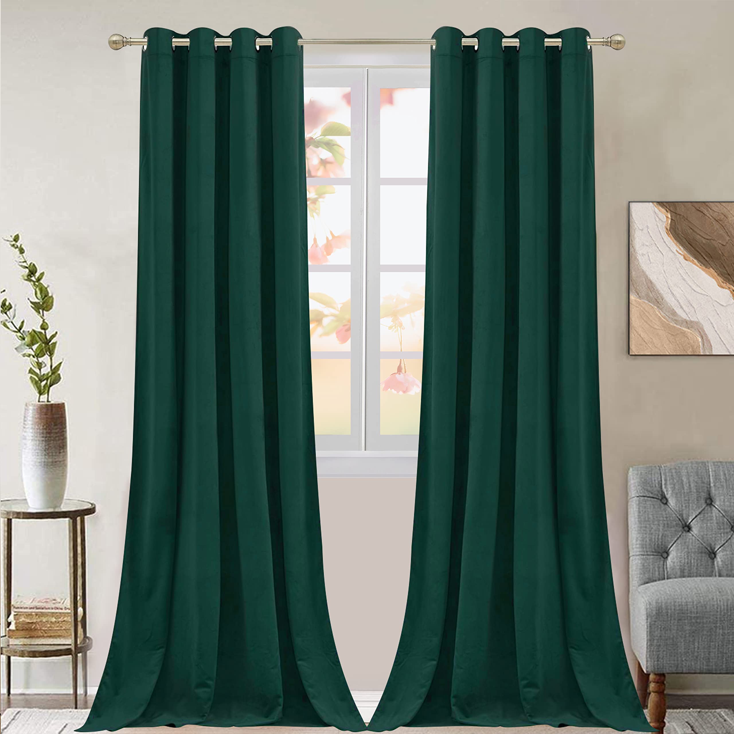 ZHAOFENG Emerald Green Velvet Curtains 120 inches with Grommet, Blackout Luxury Thick Sunlight Dimming Heat Insulated Privacy Protect Velour Drapes for Living Room, 2 Panels, W52 x L120 Inches