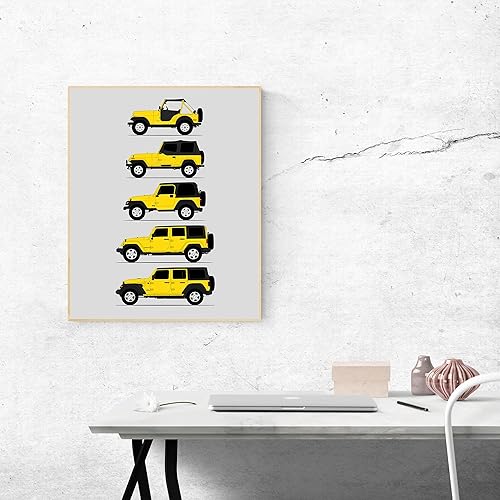 Miniatura 57 de Handmade Poster compatible with Jeep Wrangler Generations and Print of CJ, YJ, TJ, JK, JL - White, 11x14" Satin Print (Unframed) - Gift for Car